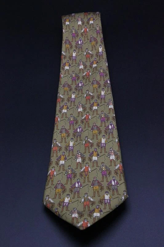 Corbata de seda SALVATORE FERRAGAMO. Pescador marrón con púrpura naranja y rojo Foto 2 de 4