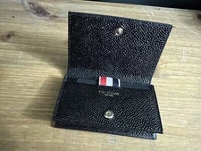 NEW THOM BROWNE BLACK PEBBLE GRAIN LEATHER CARD HOLDER/COIN/CHANGE PURSE WALLET