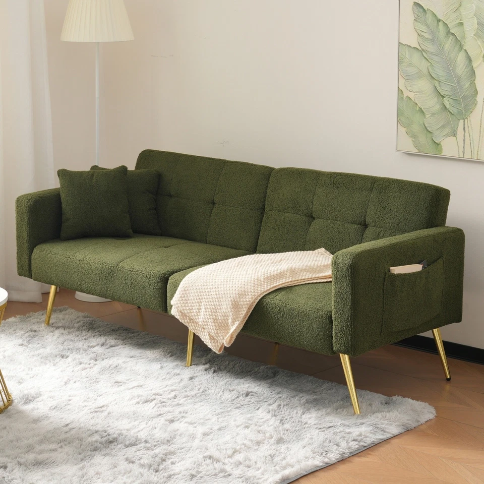 Sofa Bed Sleeper Fabric Love Seat Sofa Couch Sofa Settee for Living Room Green - Image 2 of 4