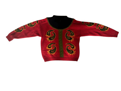 Vgt Rare Bogner Paisley Print Mock Neck Sweater Sz m Comfy Preppy Ski Snowboard