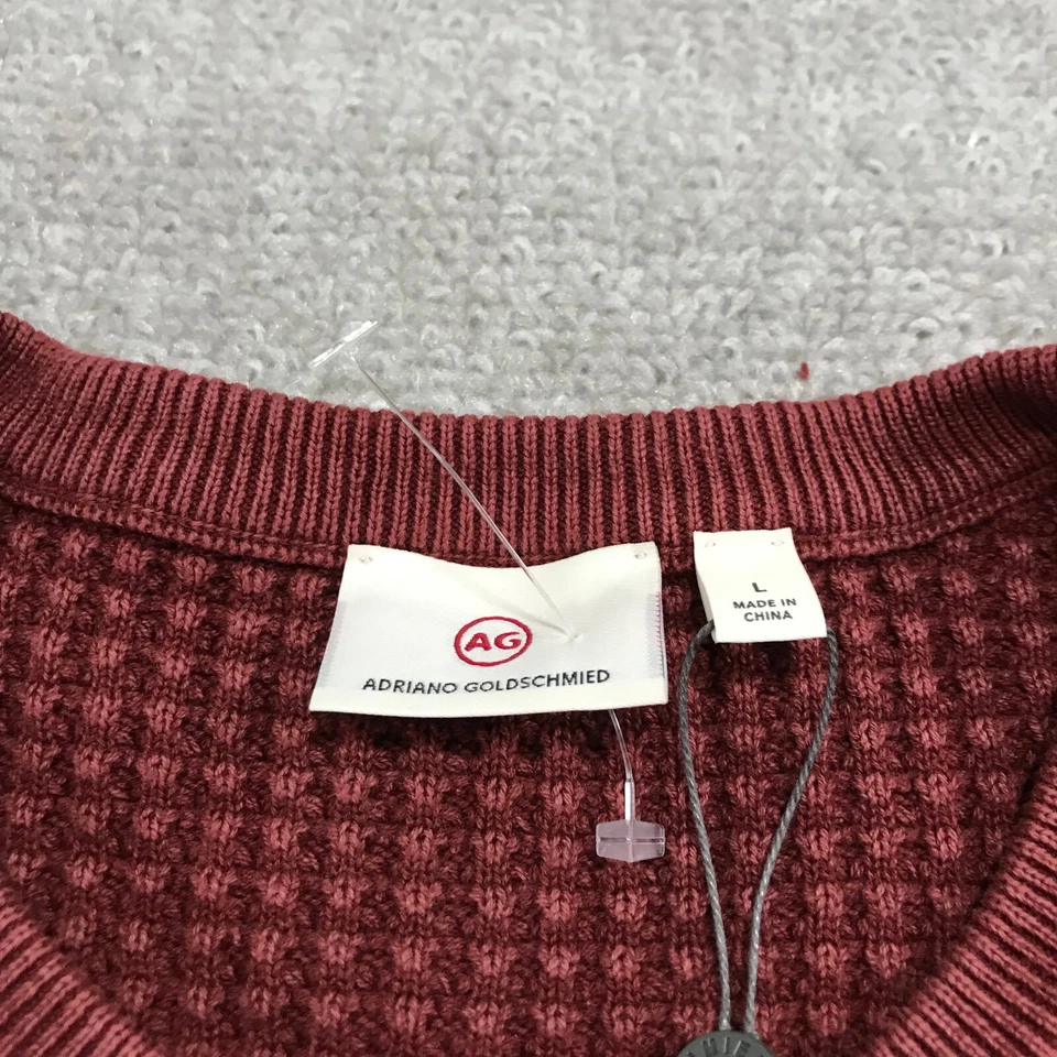 New Adriano Goldschmied Sweater Mens Large Pullover Waffle Knit Red Preppy - Image 4 of 4