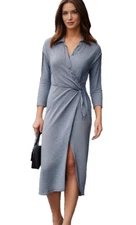 H By Halston Wrap Dress Women Size XS Gray Mid-Length With Lining Ties In Front