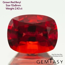 Cut stone - Red Beryl hydrothermal lab grown, Cushion 10x8mm 2.43ct