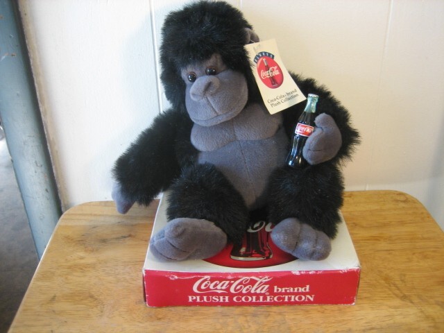 Coca cola brand plush collection,  gorilla holding coke bottle,  with box & tags