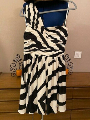 express flowy dress Women's Sz 6 Black & Ivory Stripe One Shoulder Lined Party women's party dresses
