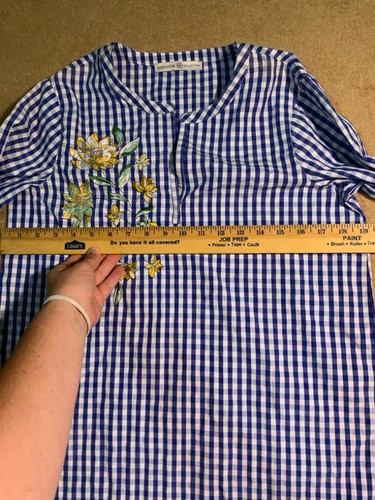 Signature Collection Sz (4/6) Blue White Checkered Blouse Floral Embroidery (C) - Picture 7 of 9