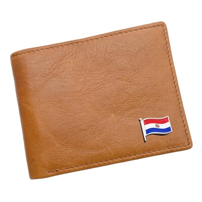 Personalisierte hellbraune Leder-Geldbörse Wave Paraguay Flagge Design