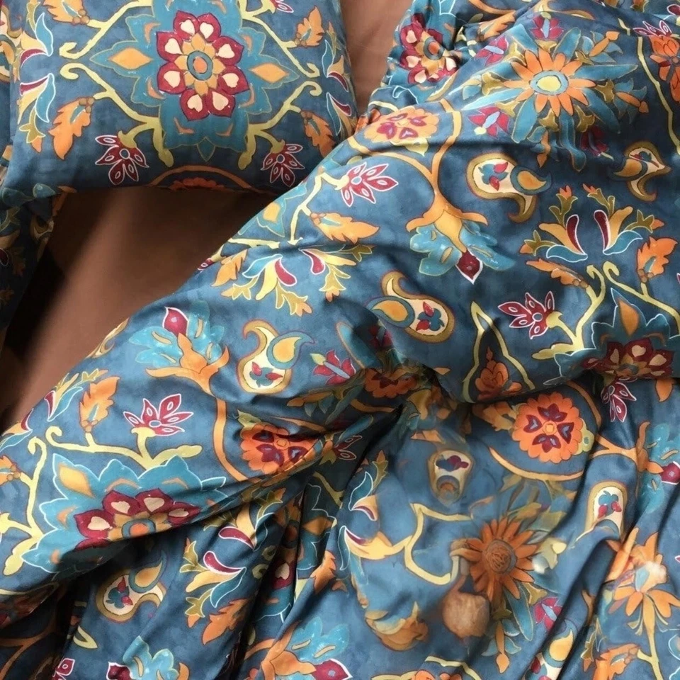 NEW Anthro Blue Damask Boho Queen King Egyptian Cotton Bedding Duvet & Sham Set - Image 3 of 4