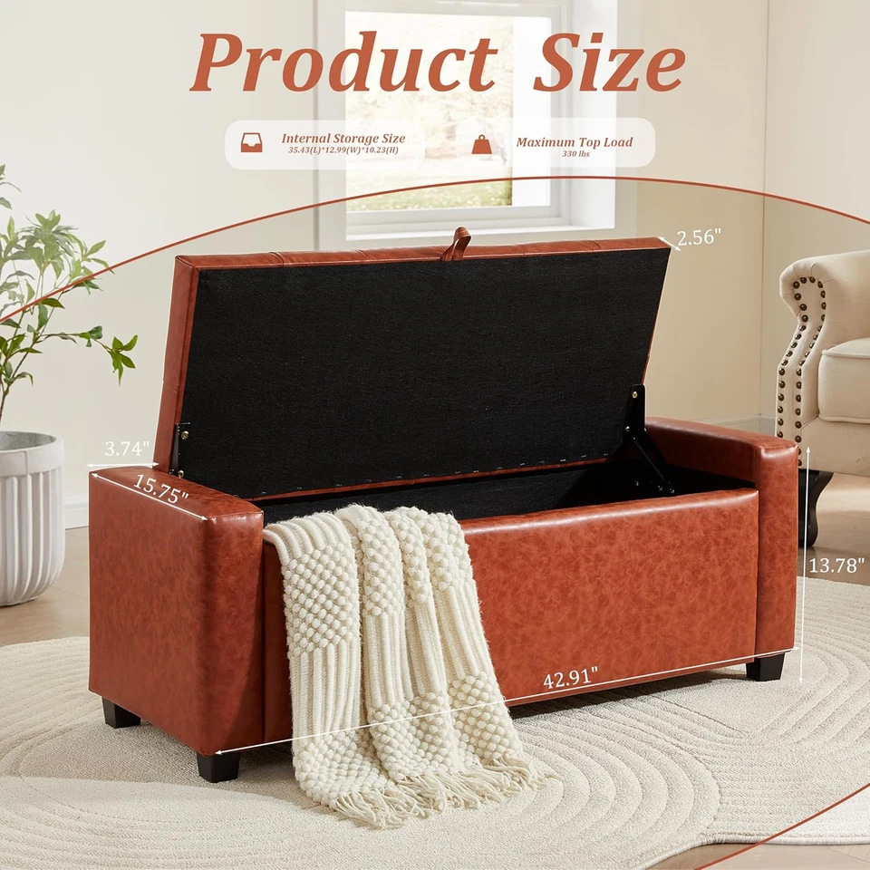 Storage Ottoman Bench for Bedroom End of Bed, Upholstered Tufted Bench Foot Rest - Image 2 of 4