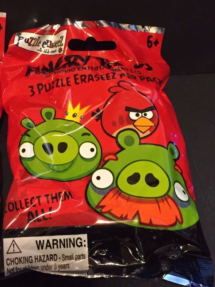 Angry Birds лот из 4 Eraseez головоломка ластик пакеты 3 персонажей в фольге упаковка! Новый - Изображение 3 из 4