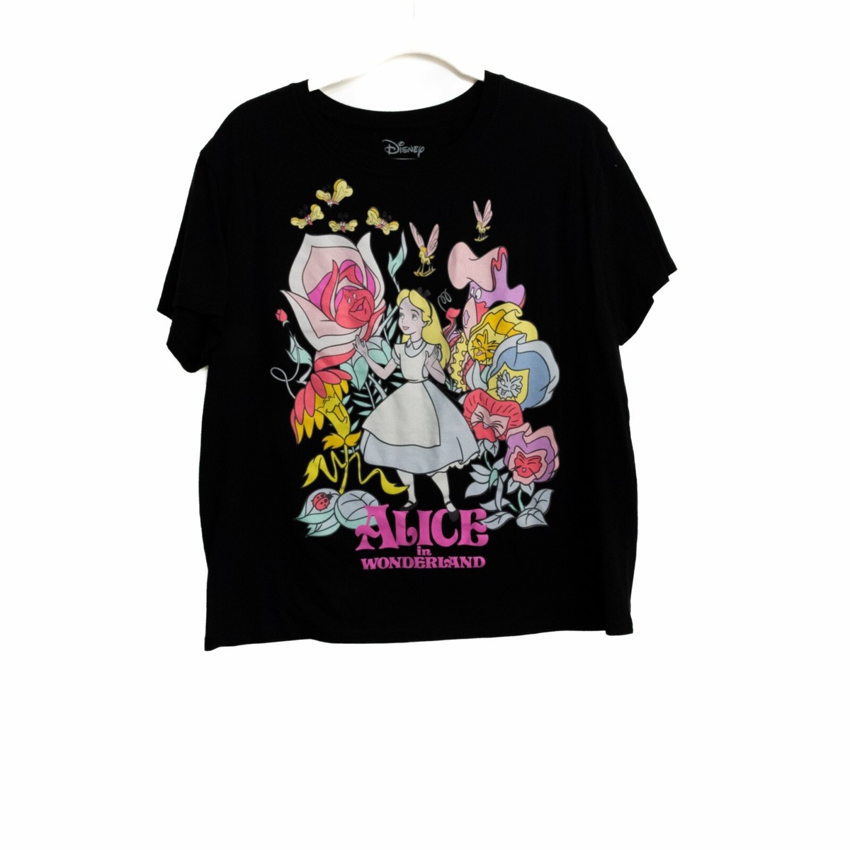 Disney Black Cotton TShirt Alice In Wonderland Graphic Pullover