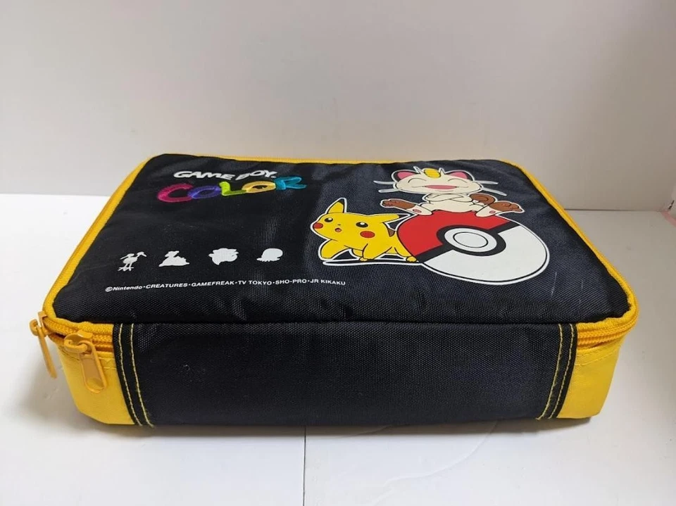 Gameboy Color GBC Pokemon Carrying Case Meowth Pikachu Pouch Bag Game Boy Black - Image 2 of 4