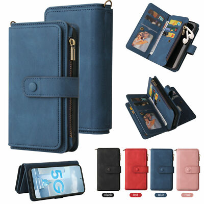 Leather Zipper Wallet Flip Phone Case For Samsung S9 S10 S20 S21 S22 S23 Note 20