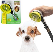 Outdoor Dog Bath Hose Nozzle with Splash Shield Rubber Brush Pressure Control