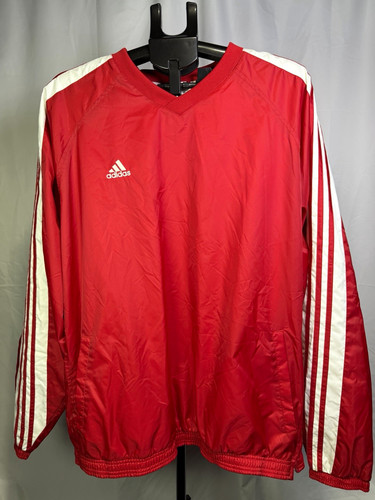 adidas Men's XL Red/White Striped V-Neck Pullover Jacket Woven Pockets
