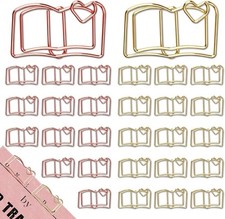 30PCS Metal Book Shaped Paper Clips Set, Metal Decorative Clamps, Cute Gold