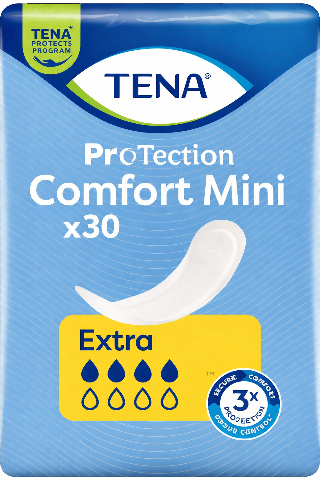 TENA Comfort Mini Plus - 3 Packs of 30 Small Shaped Incontinence Pads For Women - Image 2
