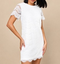 Lulus NWT Take Me To Brunch White Lace Overlay Dress, Small