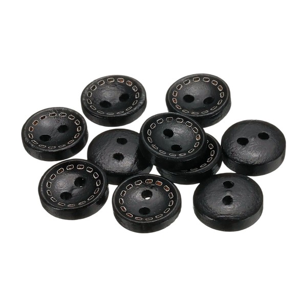 10Stk HolzknöPfe Zum NäHen,11Mm,2 LöCher,Rund,Zum Basteln,FüR Kleidung,Schwarz-image