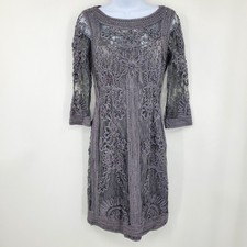 Sue Wong Nocturne Grey Lace Soutache Embroidered Cocktail Dress Womens 8 Formal