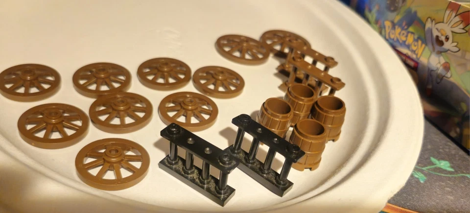 LEGO MARRÓN CAJA BARRILES WESTERN WAGON RUEDAS VALLAS NEGRO Y MARRÓN Foto 2 de 4