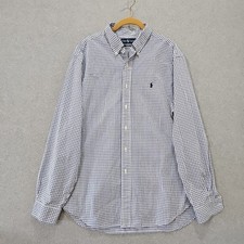 Polo Ralph Lauren Shirt Button Down Oxford Classic Fit Men's XL Blue Check Long