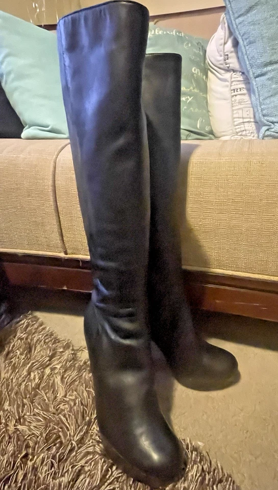 Michael Michael Kors Mujer’s Plataforma Botas Altas Tacón Bloque Cuero Negro Talla 9 Foto 3 de 4