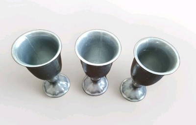Vtg Queen Anne Wine Goblets 8oz Statesmetal Made in USA Like Pewter Set Of 3 