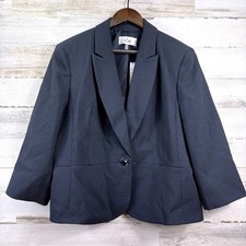 Le Suit Blazer Women 18 Navy New Textured Single Button Corpcore Professional