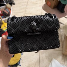Kurt Geiger Black Rhinestone Quilted Crossbody Bag Magnetic Close Chain