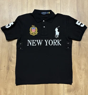 Polo Ralph Lauren Herren Polo Slim Fit schwarz Gr. M New York Logo Stickerei - Bild 1 von 4