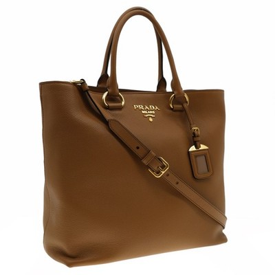 Prada Large Shoulder Bag Vitello Phenix Caramel Leather Tote