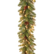 9 ft Pre-Lit Glittery Gold Pine Artificial Christmas Garland, Christmas Decor...