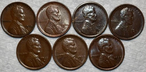 7x AU Lincoln Cents, 2x 1910-P, 1917-S, 1919-D, 1920-D, 1920-S, & 1930-S