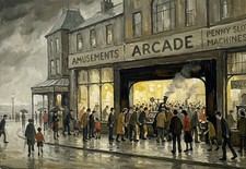 Seaside Amusement Arcade  Lowry-Inspired  Scene Print Poster
