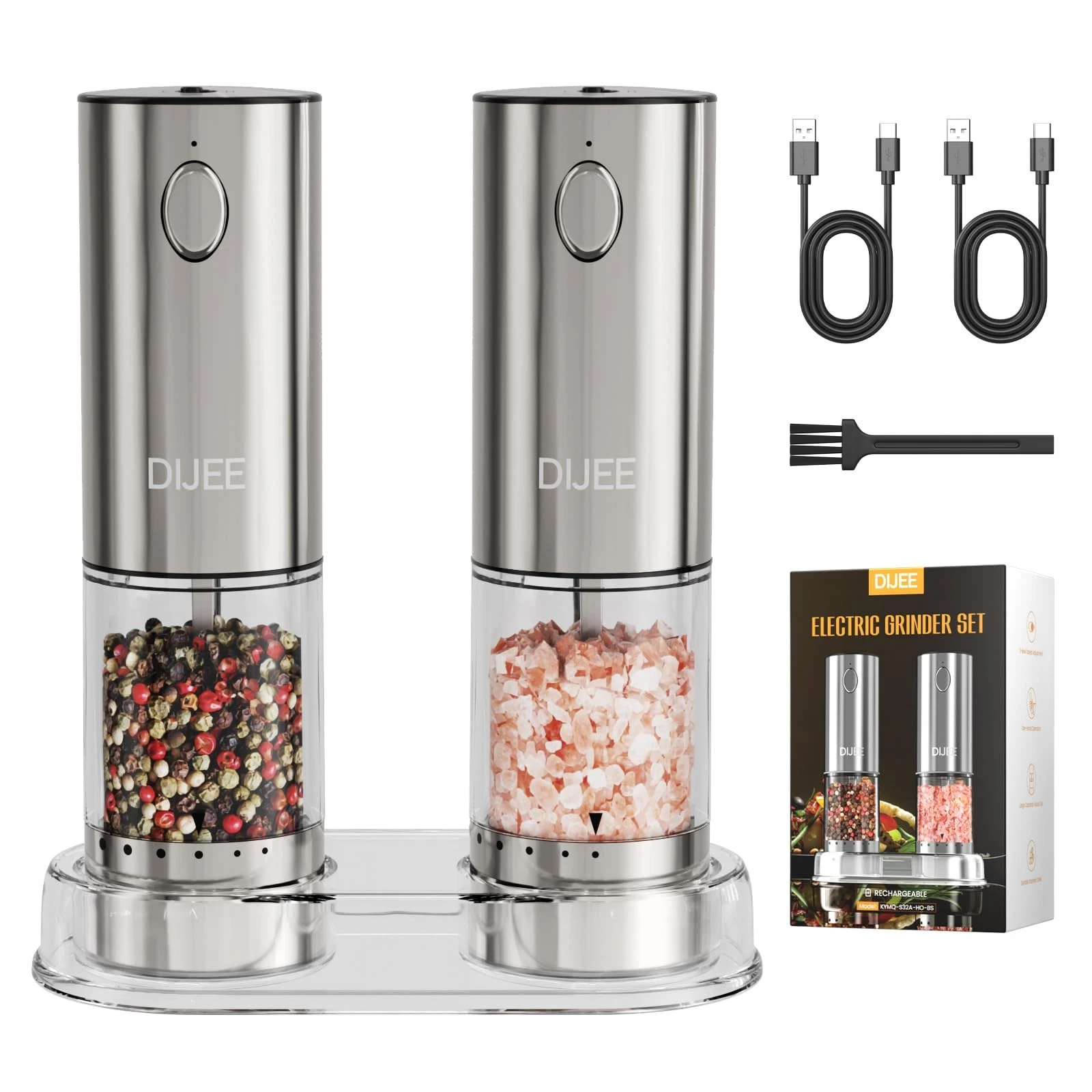 Salt and Pepper Grinder Set,USB Rechargeable Pepper Mill with 6 Coarseness Se...