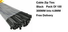 Royal Mail Cable Ties Black 300mm X 4.8mm Plastic Zip Ties 100 Pack