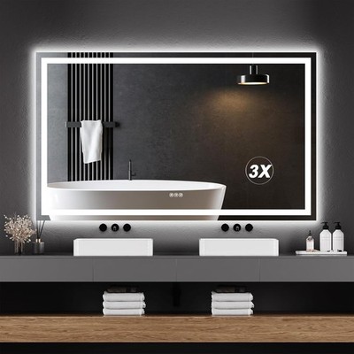 60 x 36 Inch Smart LED Bathroom Mirror,Dimmable Front + Backlit Illumination
