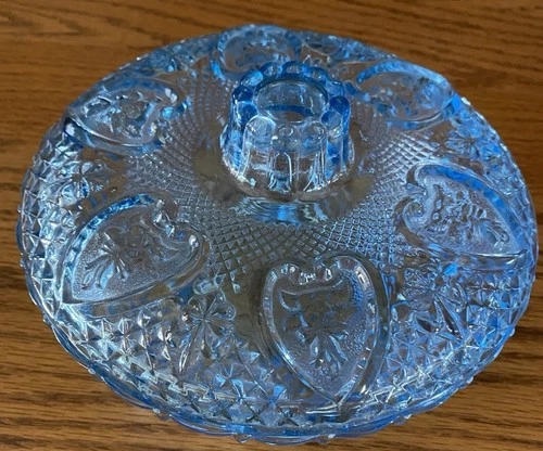 Vtg Bowl KIG Indonesia Ice Blue Glass Candy Bowl With Lid
