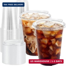 BYSNOW 100 Pack 16 oz Clear Plastic Cups with Lids, Disposable Iced Coffee Cups