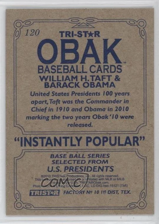 2010 TRISTAR Obak William H Taft Barack Obama #120 - Image 2 of 3