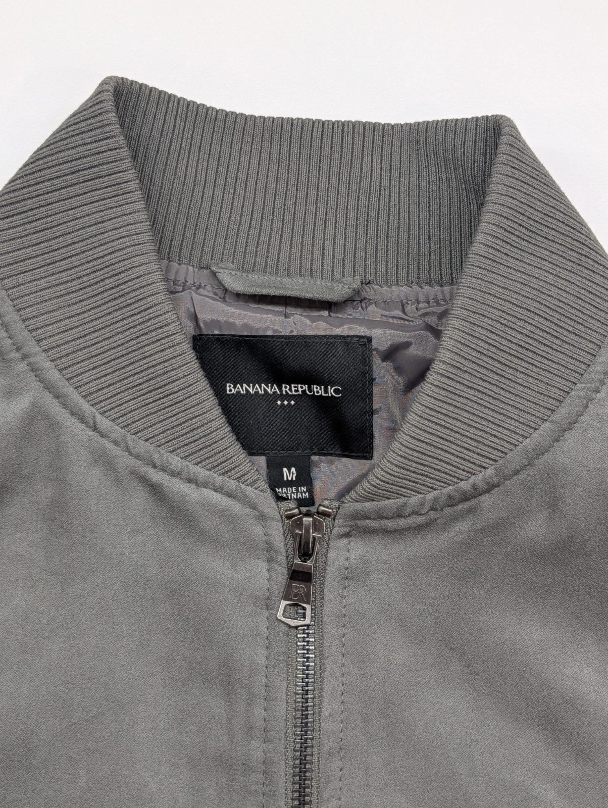 Banana Republic Mens Vegan Faux Suede Bomber Jacket Charcoal Gray Medium - product detail image 3