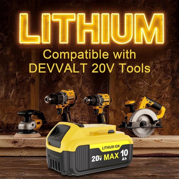 Kit de 2 baterías de 20V 10.0Ah y cargador doble para baterías De walt 20 Volt MAX 2