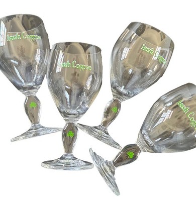 Irish Coffee Glasses with Green Shamrock Stem Set of 4 Vintage