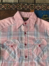 Vintage 1970s Pink Wrangler Western Plaid Cotton Button Up Shirt Size Small