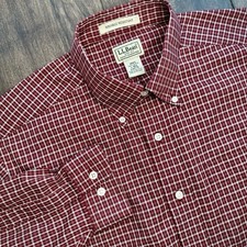 L.L.Bean Red Plaid Button Down - Size: L - Reg - Wrinkle Resistant - 100 Cotton