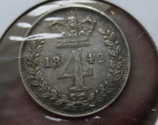 * 1842 SILVER MAUNDY FOUR PENCE TONING GvF EARLY DATE #VDH55