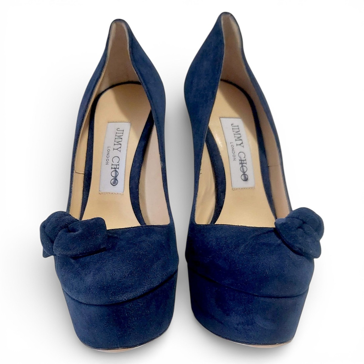 Jimmy Choo Kenedy 150 Blue Suede Knotted Bow Size EU 36 Platform