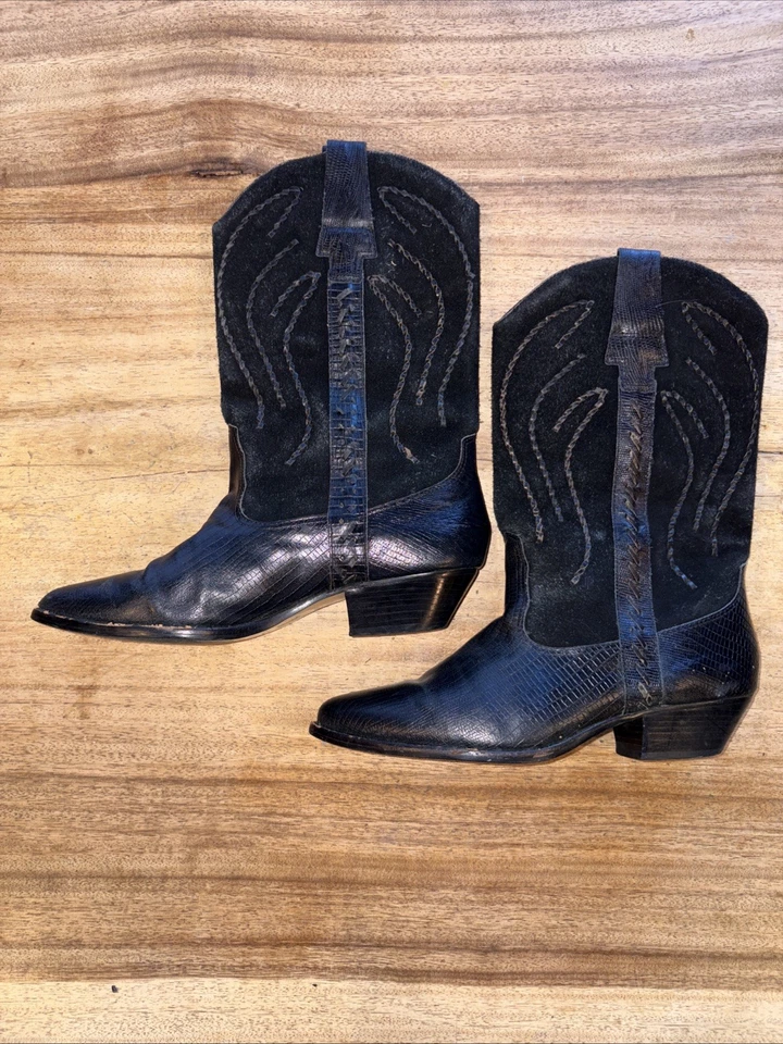 VTG 80’s BRUNO VALENTI SIZE 8.5 Black Cowboy Boots - Image 2 of 4