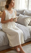 Baumwolle  Nachtkleid von Fürstenberg creme Gr. 46 XL  L Spitze Dekor